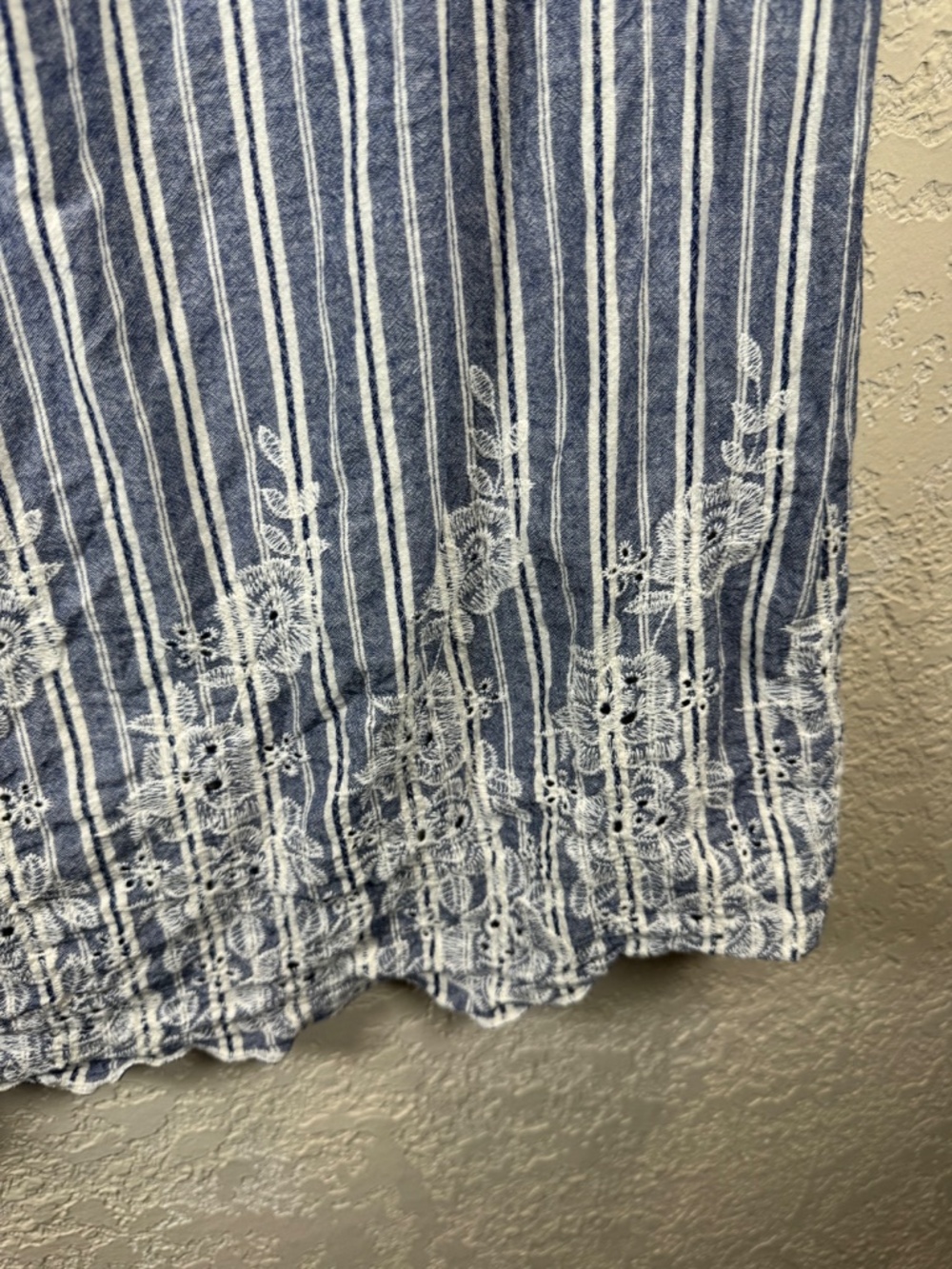 Renee C Blue Stripe Embroidered Cotton Shift Dress Boho Size Small - Picture 7 of 11